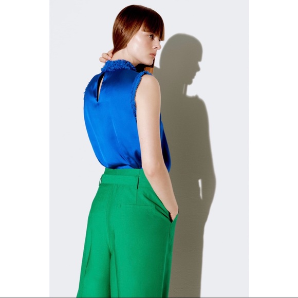 NWT Zara HIGH COLLAR BLUE SATIN EFFECT TOP - Picture 8 of 11